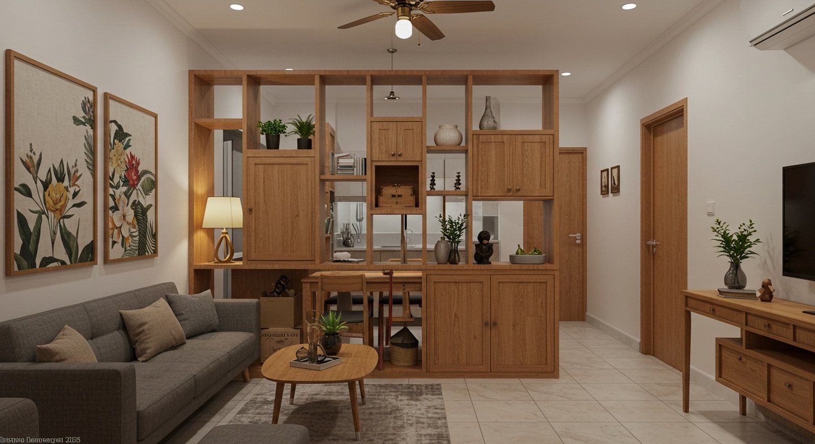 Lemari Pembatas Ruang Tamu Dan Ruang Makan Untuk Apartemen Sempit Minimalis