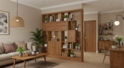 Lemari Pembatas Ruang Tamu Minimalis Modern Dengan Rak Hias Multifungsi