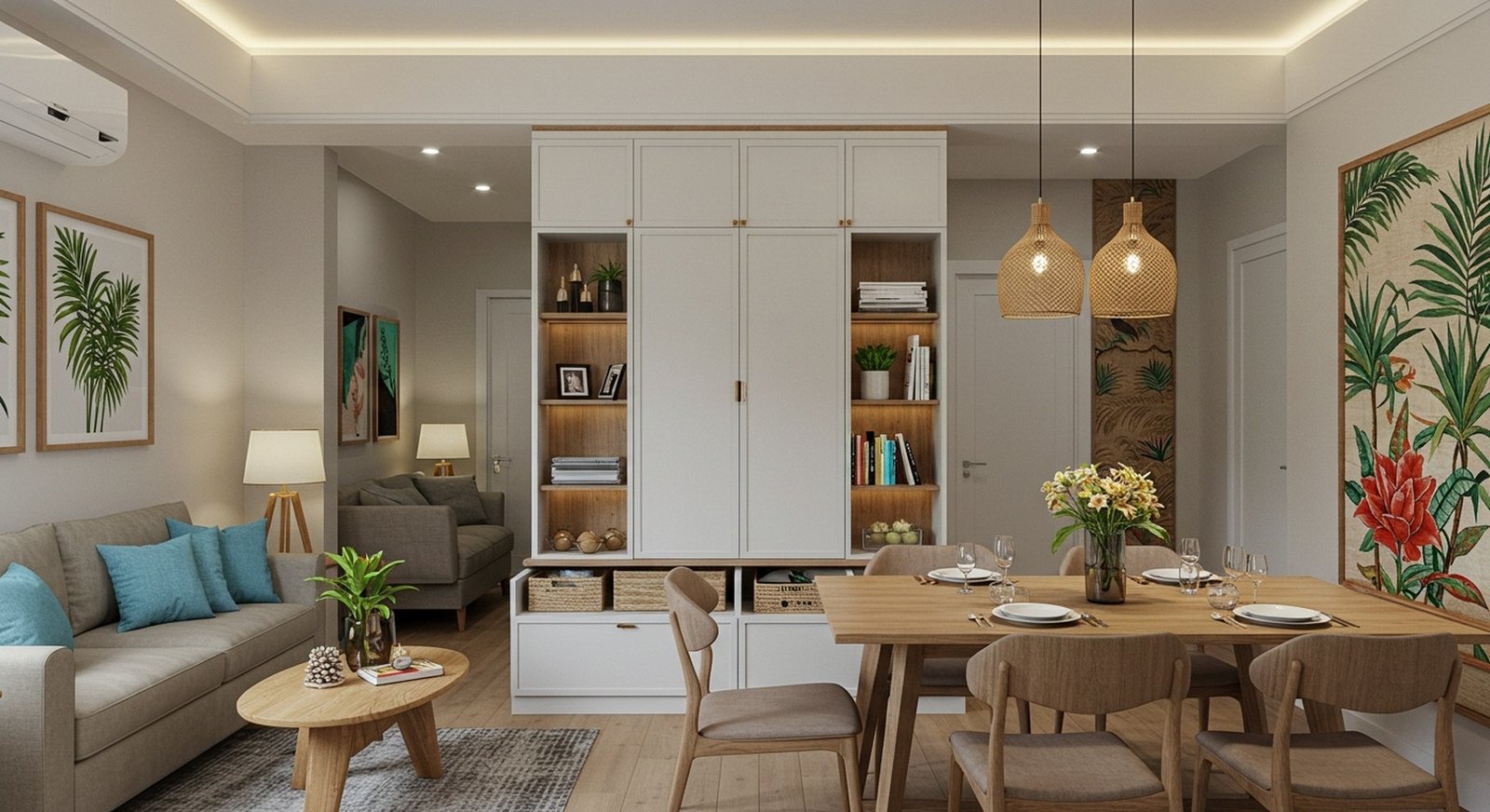 Model Lemari Penyekat Minimalis Warna Putih Ruang Tamu Dan Ruang Makan
