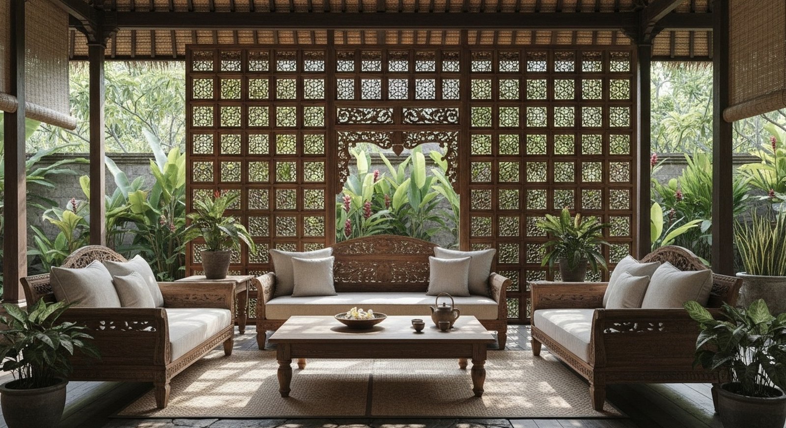 Desain Tata Ruang Tamu Minimalis Tradisional Luar Ruangan