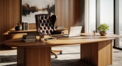 Meja Oval Kayu Jati Untuk Ruang Direktur Kantor Modern