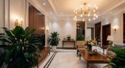 Pencahayaan Interior Premium Dengan Tanaman Hijau Dalam Ruangan