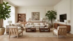 Interior Ruang Tamu Mewah Dengan Furnitur Kayu Dan Cat Tembok Elegan