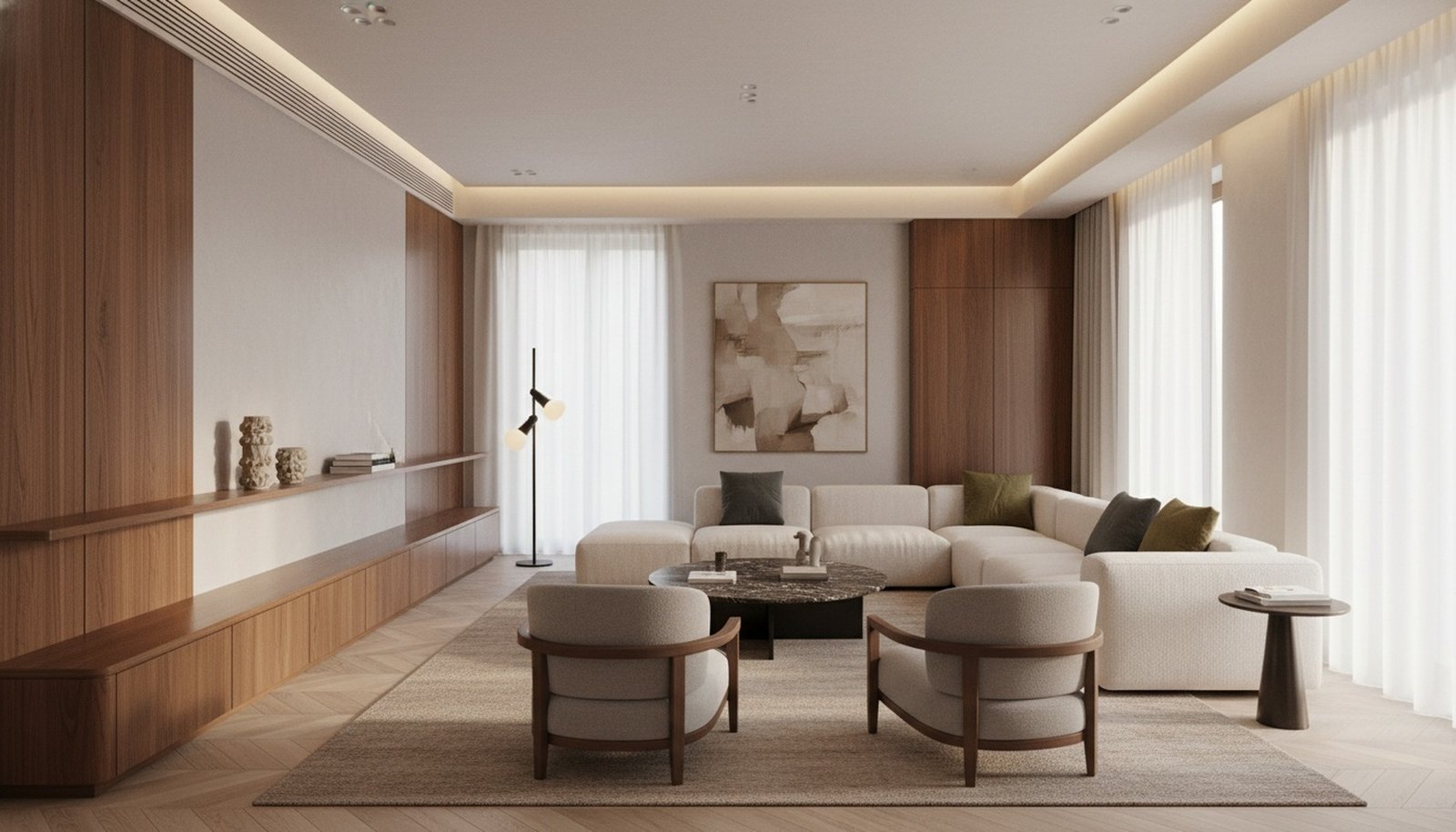 Tata Ruang Tamu Minimalis Mewah Unsur Kayu Alami