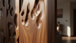 Desain Partisi Ruangan Dari Kayu Jati Mewah Fokus Corak Face Material