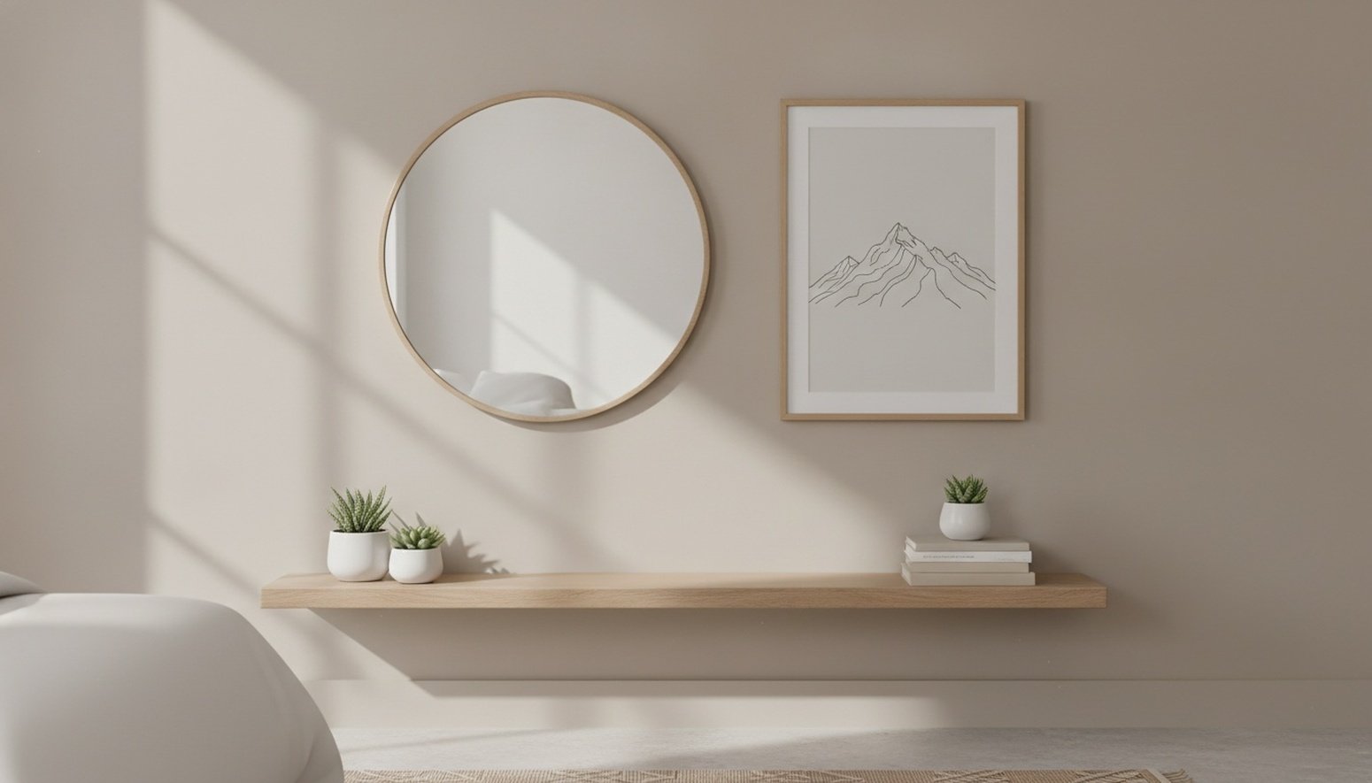 Hiasan Dinding Kamar Tidur Minimalis Dengan Cermin Dan Poster