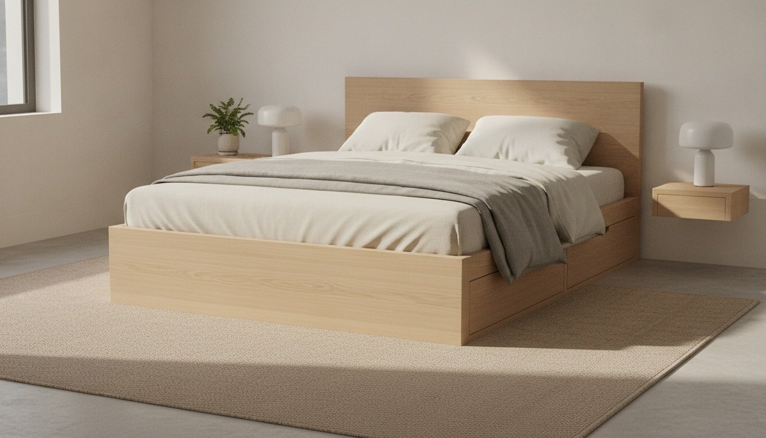 Set Tempat Tidur Minimalis Jati Dengan Laci Penyimpanan Tambahan
