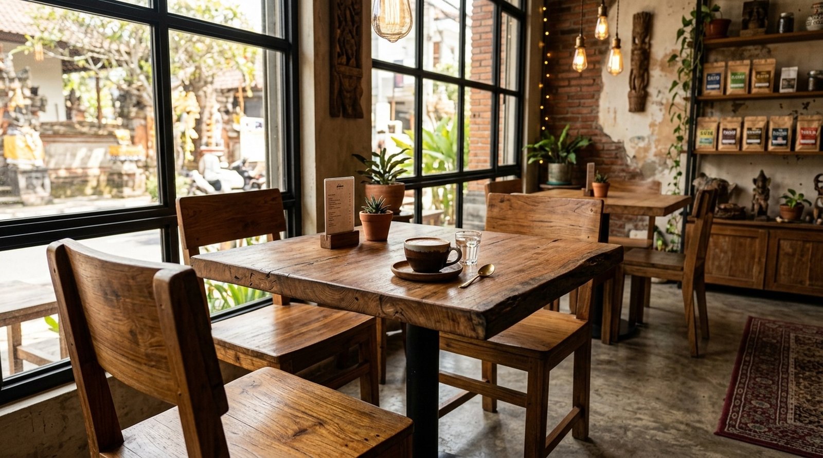 Furnitur Kustom Meja Dan Kursi Kayu Untuk Kafe