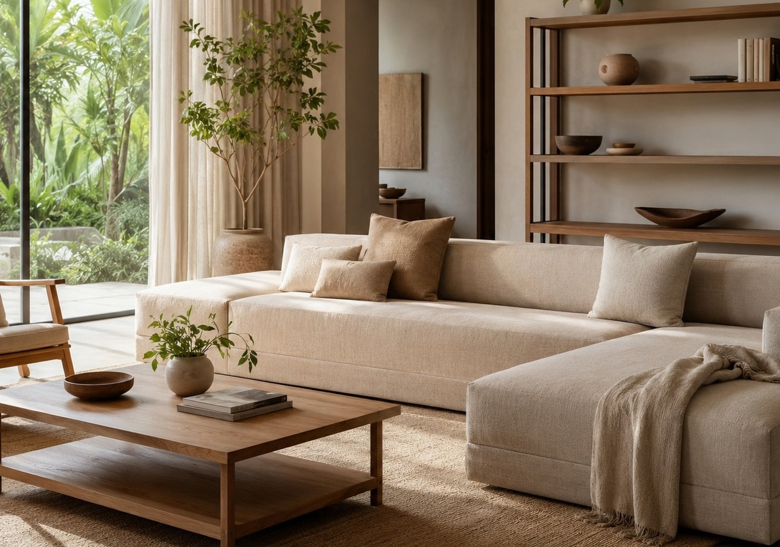 Furniture Minimalis Ruang Tamu Modern Dengan Sofa Netral