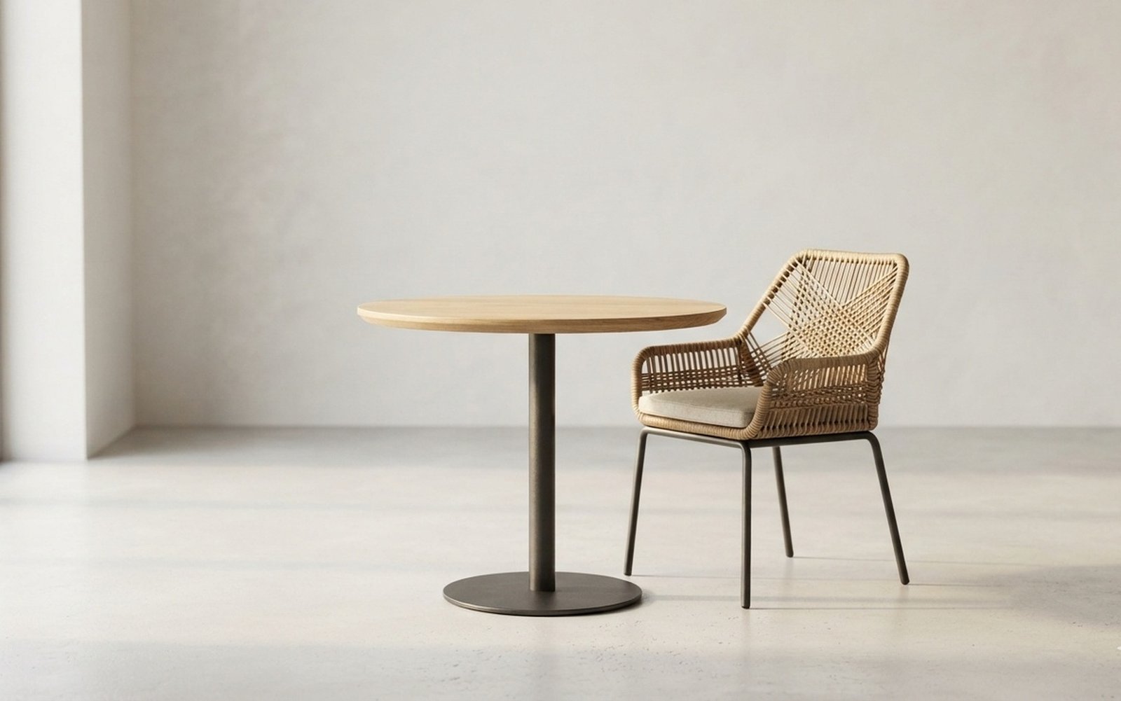 Set Kursi Meja Cafe Custom Rotan Anyaman Bergaya Kontemporer